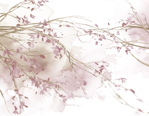 Watercolor of a tree branch with pink flowers Watercolor of a tree branch with pink flowers