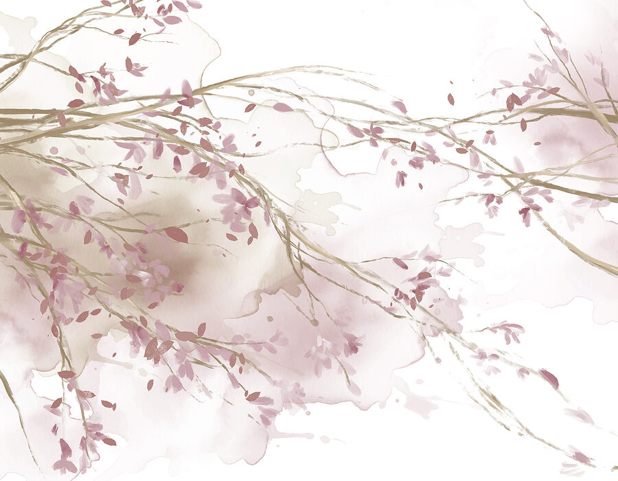 Watercolor of a tree branch with pink flowers Watercolor of a tree branch with pink flowers
