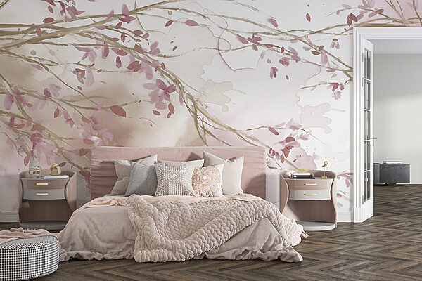 Watercolor of a tree branch with pink flowers Watercolor of a tree branch with pink flowers