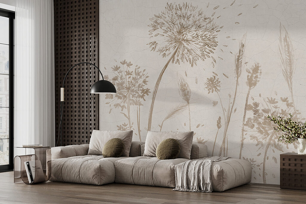 Drawing of dandelions and wheat