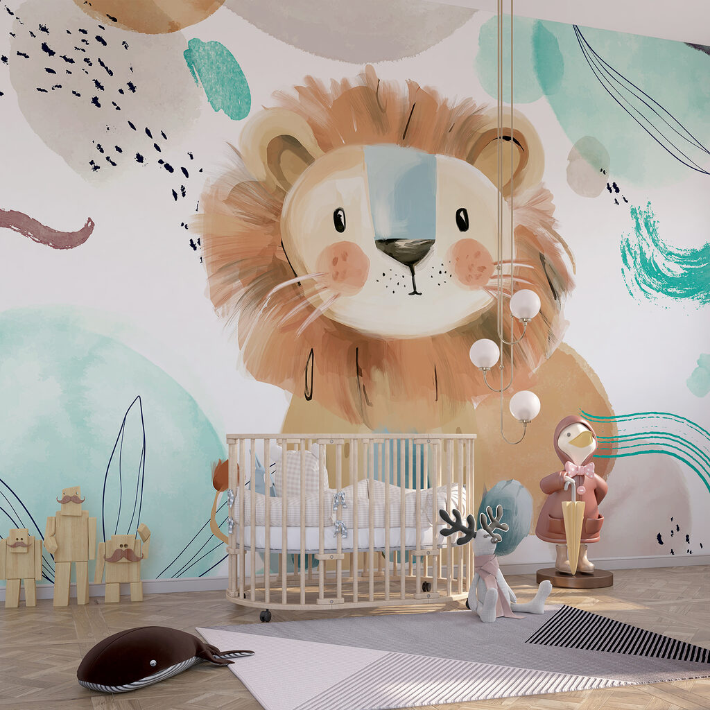 Cartoon lion with blue and white spots