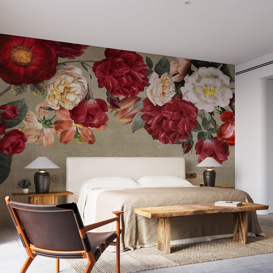 Wall murals Group of flowers on a grey background