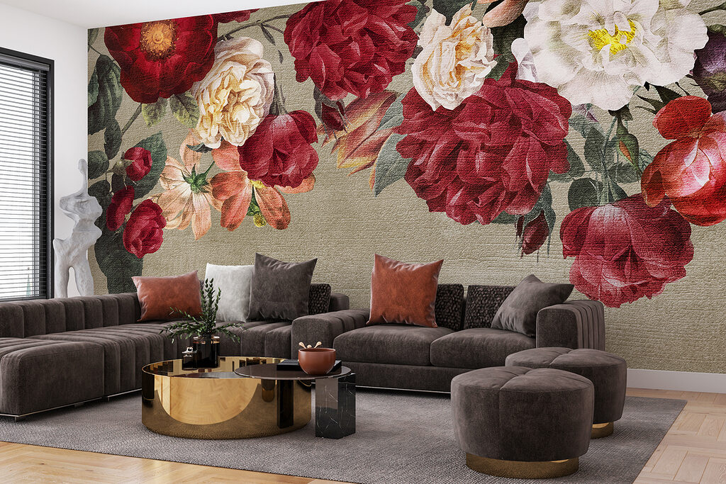 Group of flowers on a grey background Group of flowers on a grey background