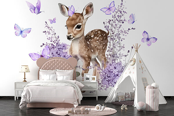 Baby deer surrounded by purple flowers Baby deer surrounded by purple flowers
