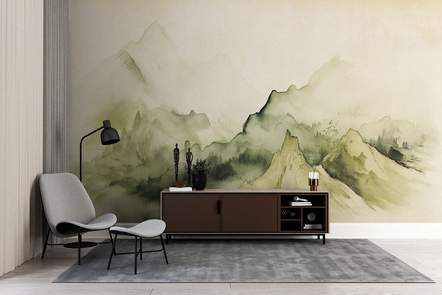 Painting of mountains and fog Painting of mountains and fog