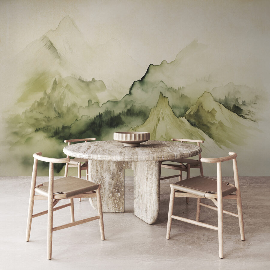 Painting of mountains and fog Painting of mountains and fog
