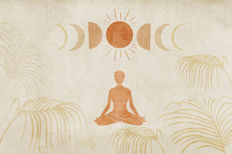 Drawing of a person meditating in the middle of a field Drawing of a person meditating in the middle of a field
