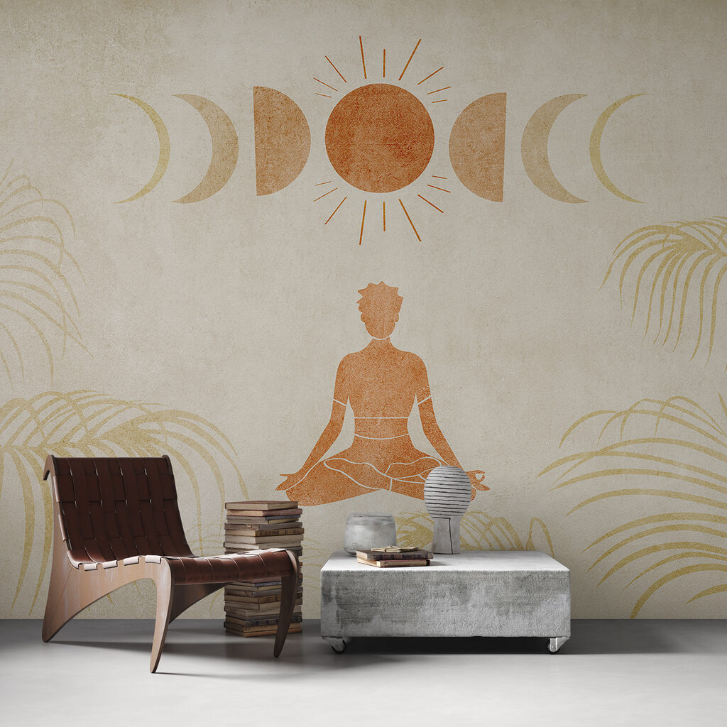 Drawing of a person meditating in the middle of a field Drawing of a person meditating in the middle of a field