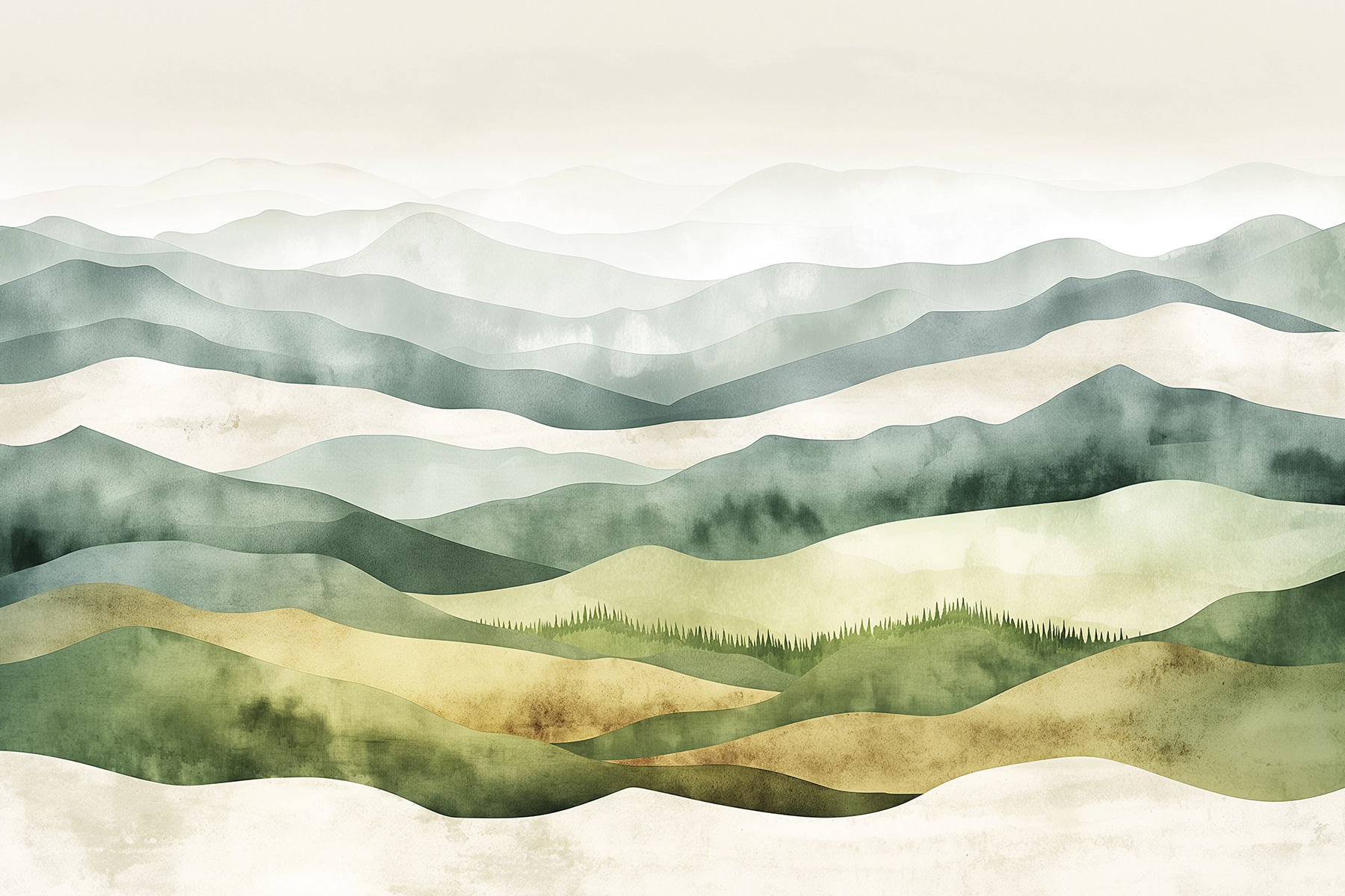 Landscape of hills with fog