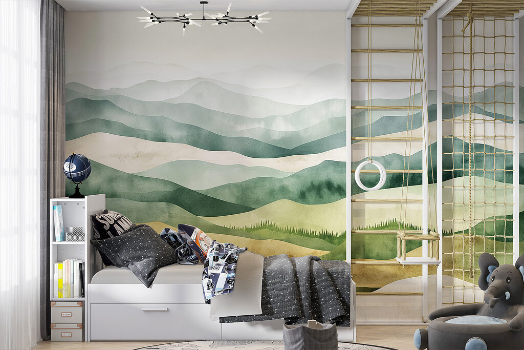 Landscape of hills with fog