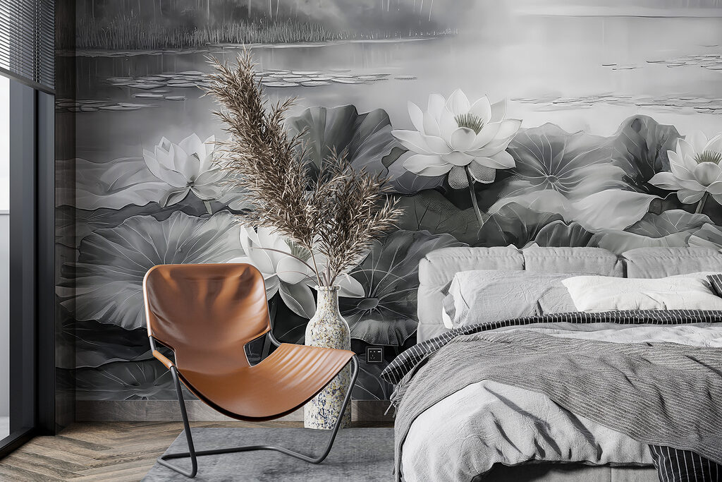 Group of white flowers on a lake