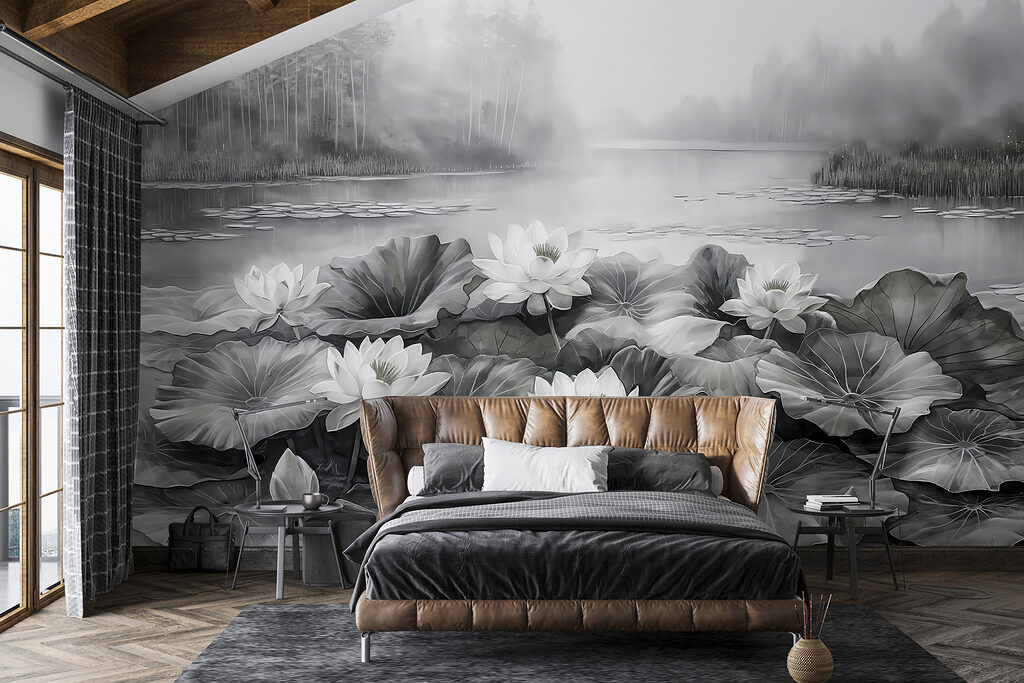 Group of white flowers on a lake