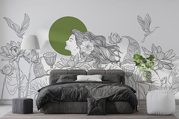 Drawing of a woman with long hair and flowers Drawing of a woman with long hair and flowers