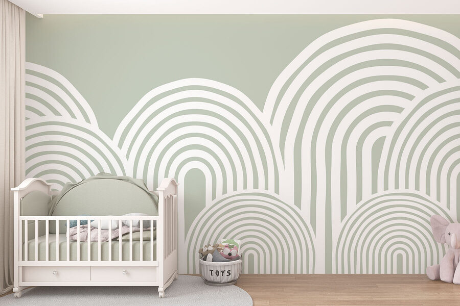 Wall murals White and gray background with curved lines