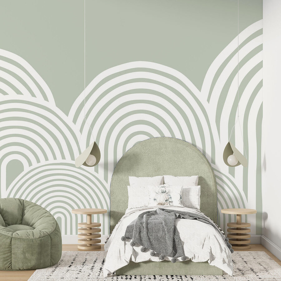 Wall murals White and gray background with curved lines - Image 2