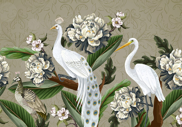 Wallpaper with birds and flowers Wallpaper with birds and flowers