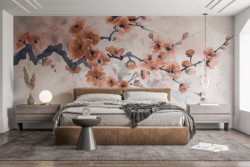 Painting of a branch with flowers Painting of a branch with flowers