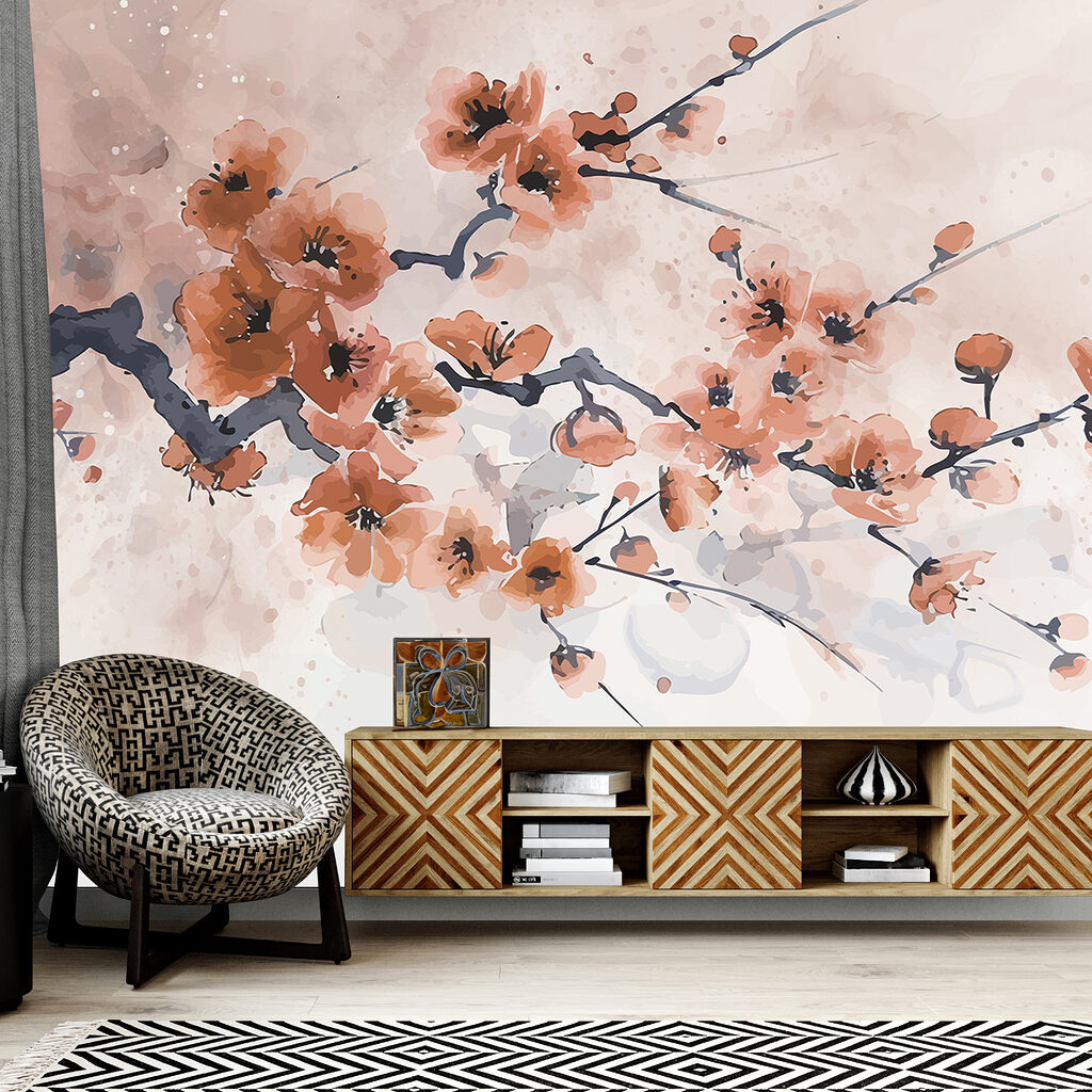 Painting of a branch with flowers Painting of a branch with flowers