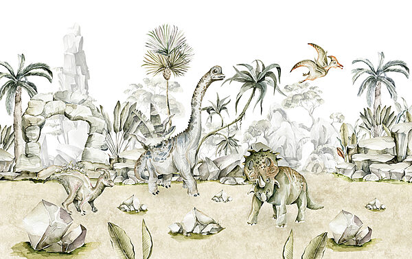 Watercolor of dinosaurs and plants Watercolor of dinosaurs and plants