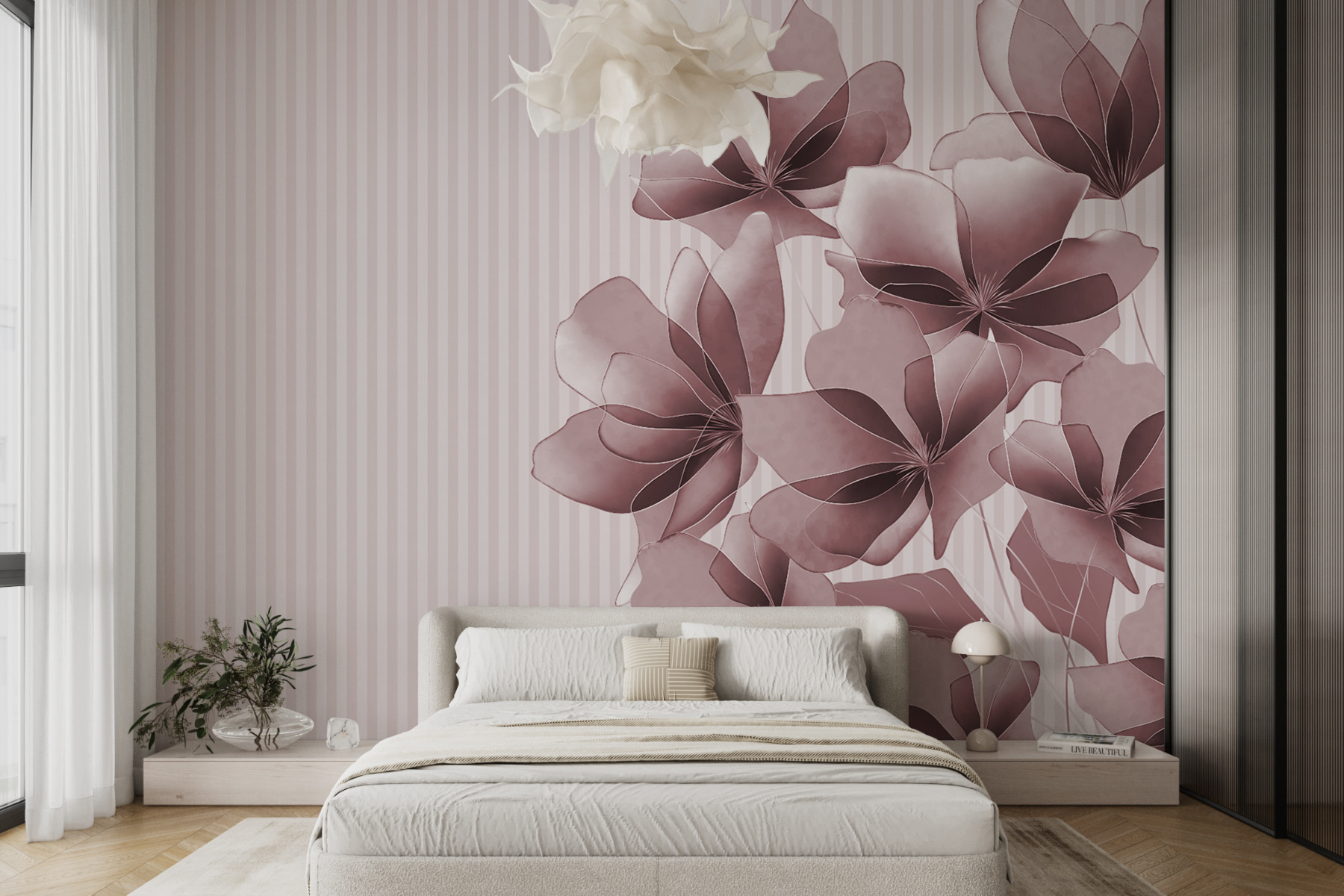 Group of flowers on a striped background