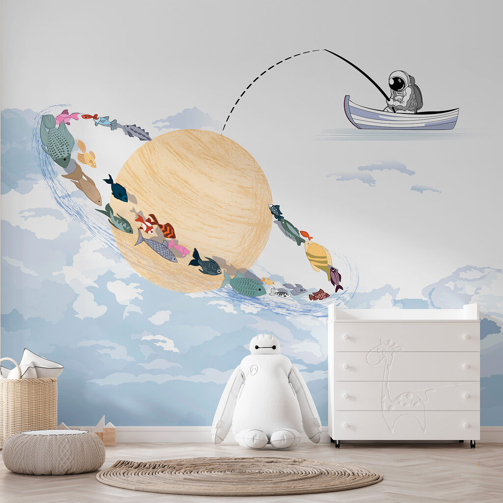 Cartoon of a planet with fish in it Cartoon of a planet with fish in it