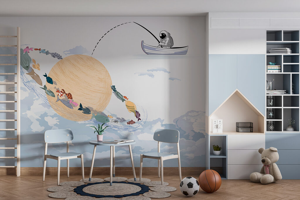 Cartoon of a planet with fish in it Cartoon of a planet with fish in it