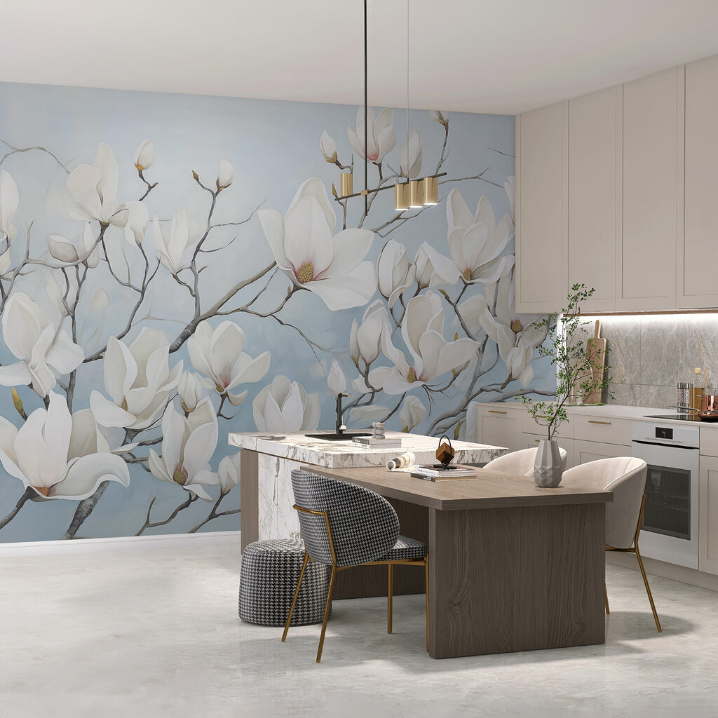 Painting of white flowers on a branch Painting of white flowers on a branch