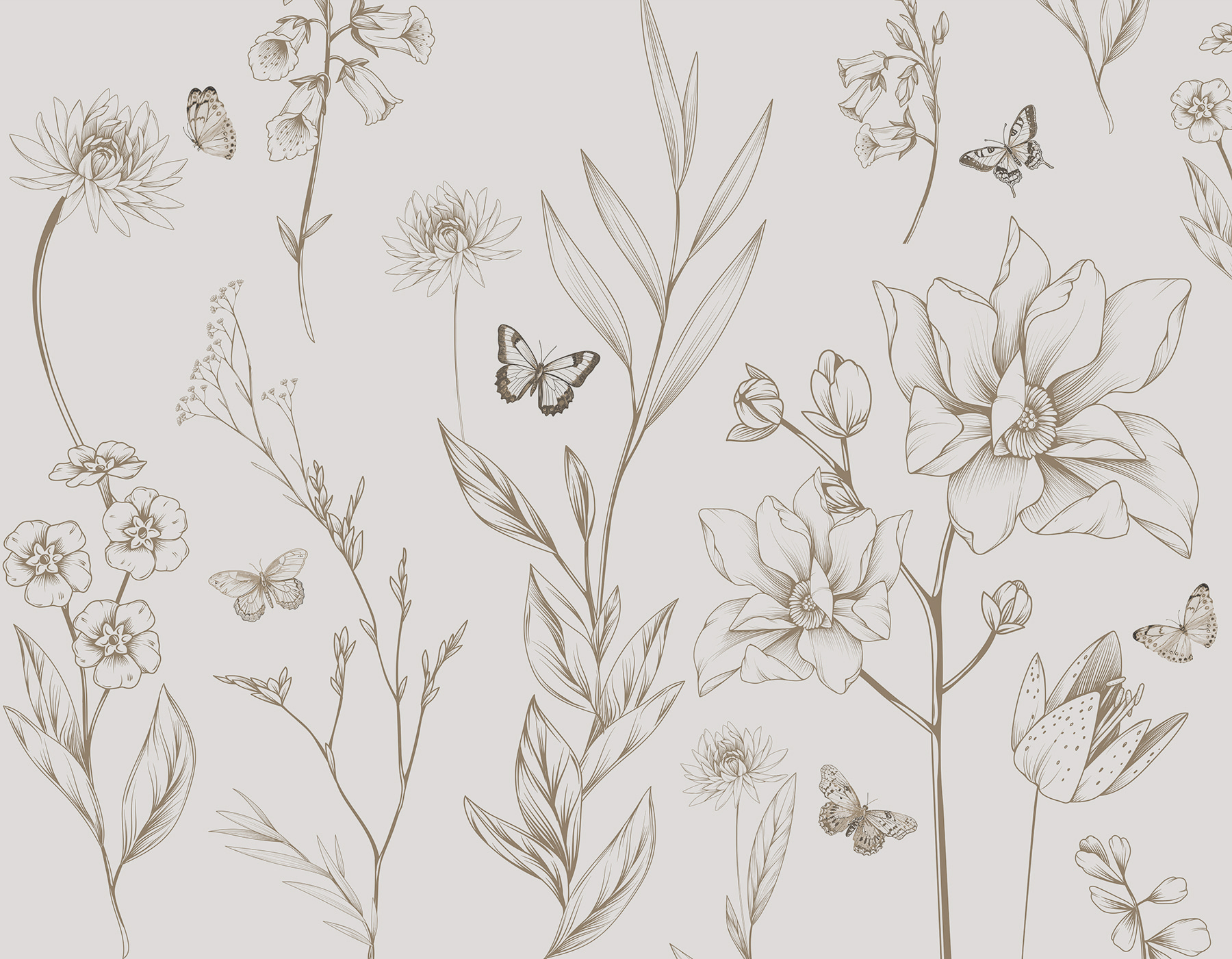 Wallpaper with flowers and butterflies