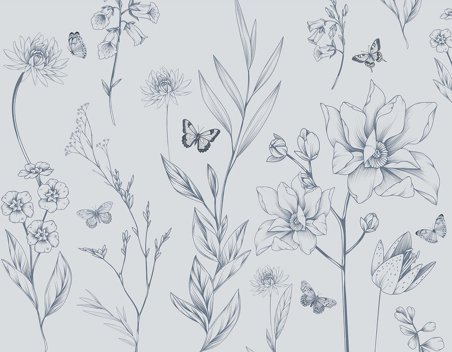 Drawing of flowers and butterflies