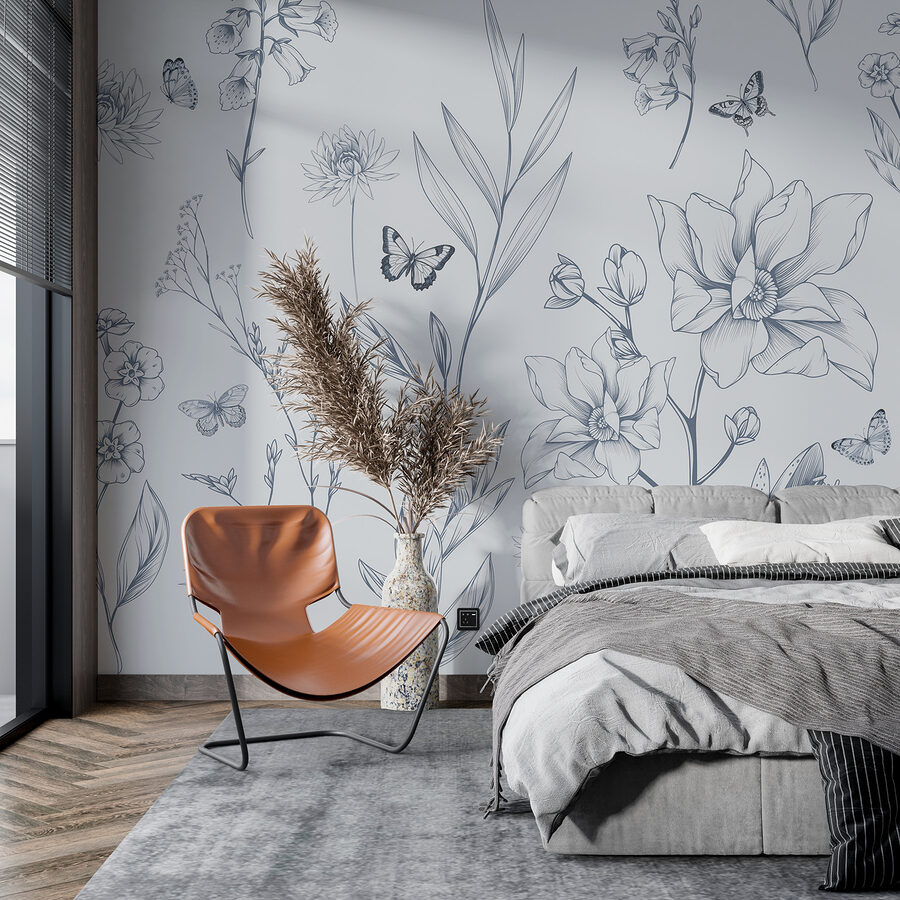 Drawing of flowers and butterflies