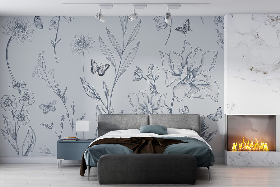 Drawing of flowers and butterflies