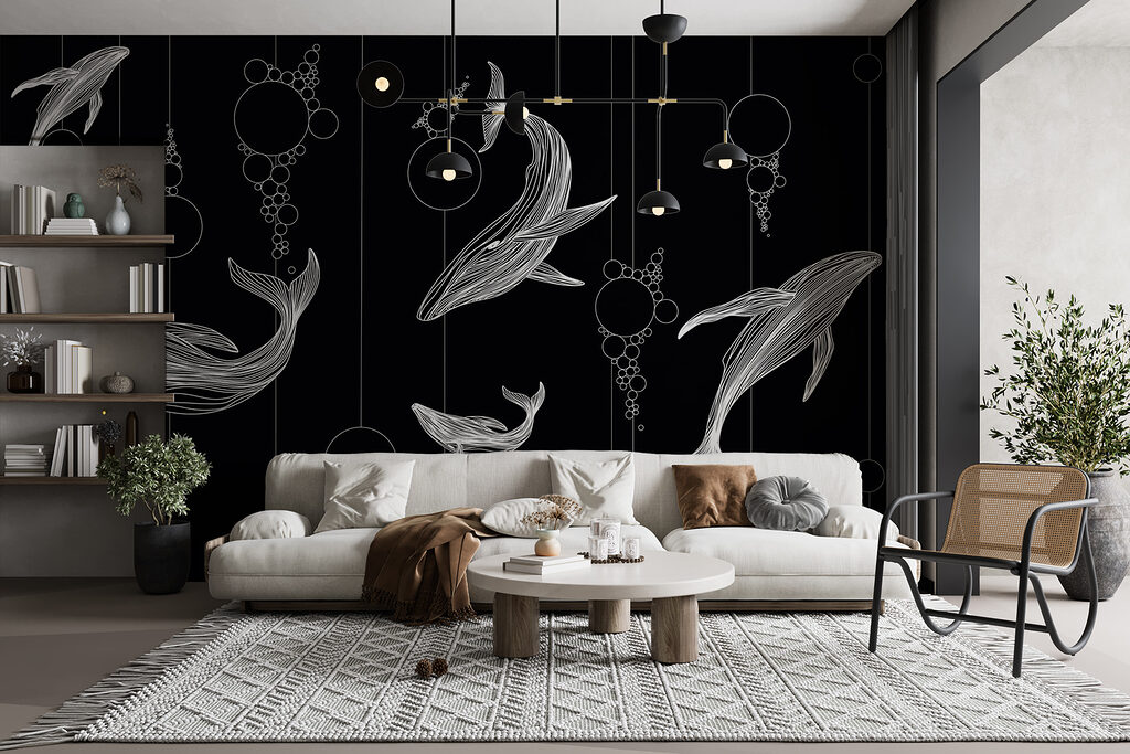 Group of whales and bubbles