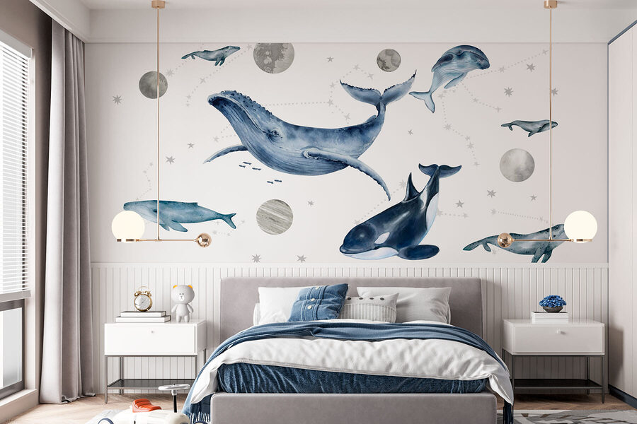 Group of whales and fish