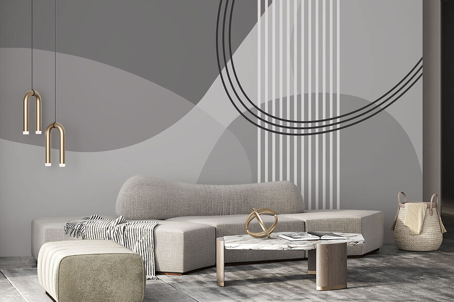 Wall murals Grey and white background with circles and lines