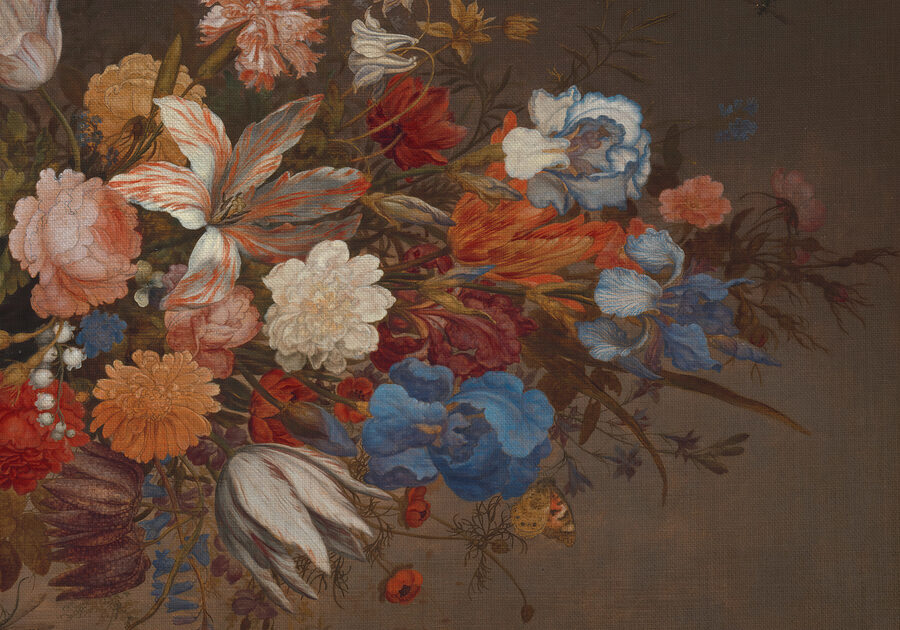 Painting of flowers on a brown surface