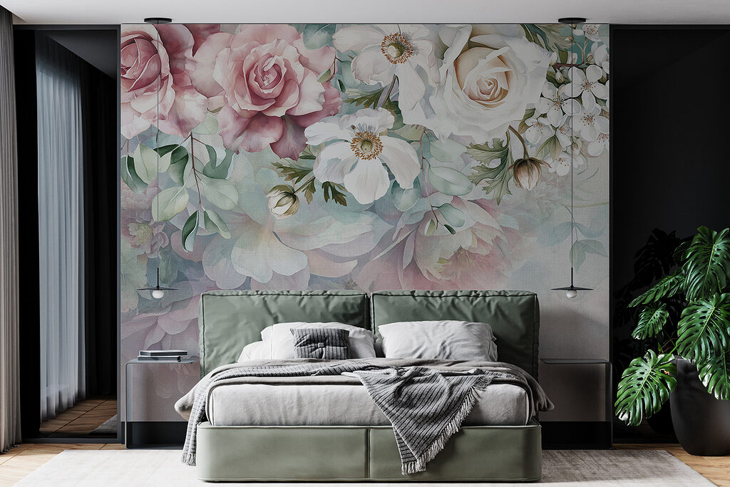 Painting of flowers on a surface