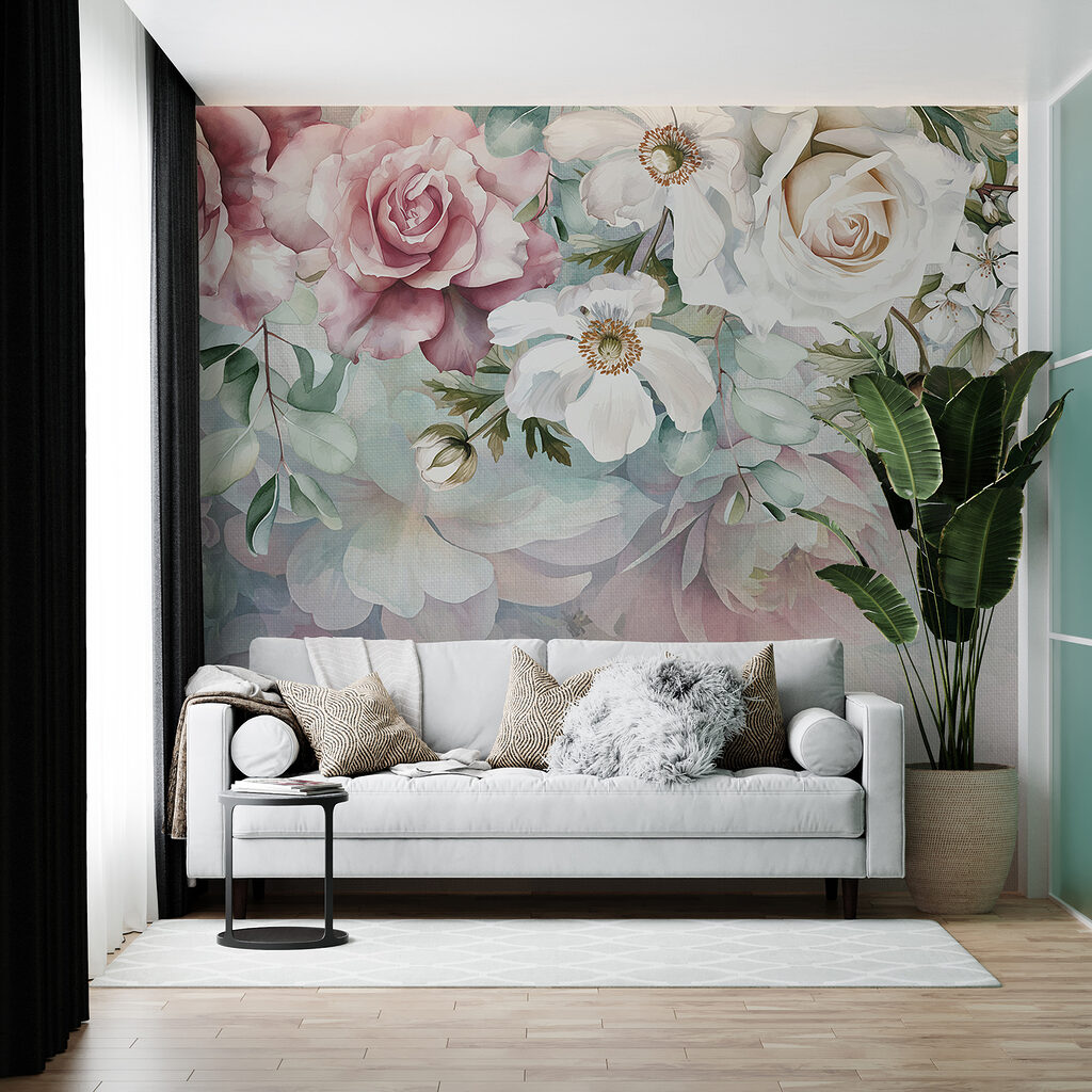 Painting of flowers on a surface
