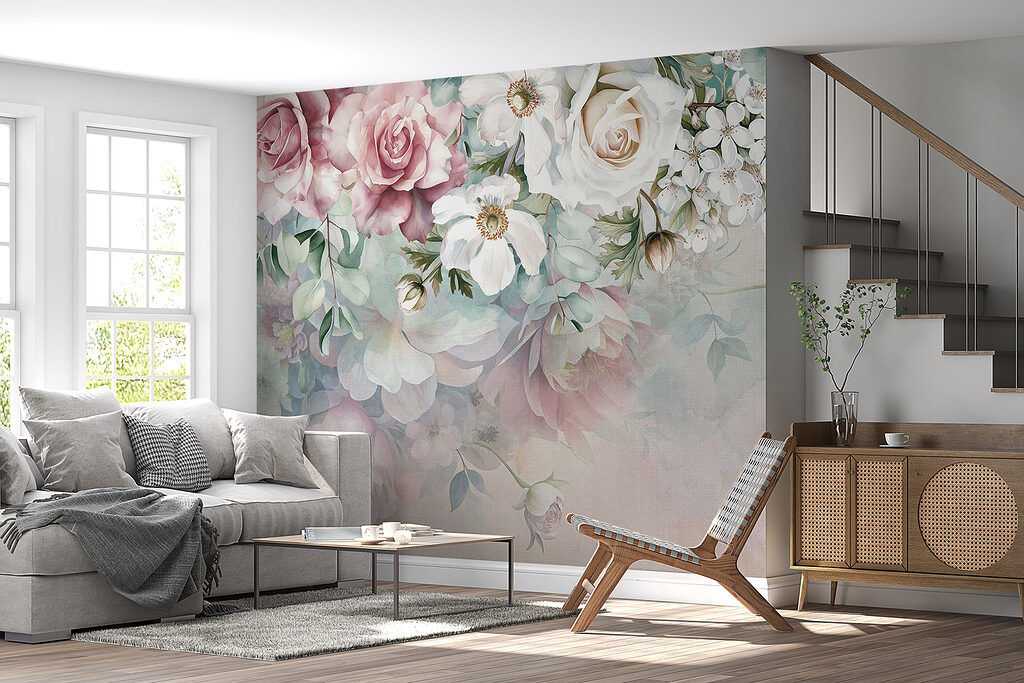 Painting of flowers on a surface