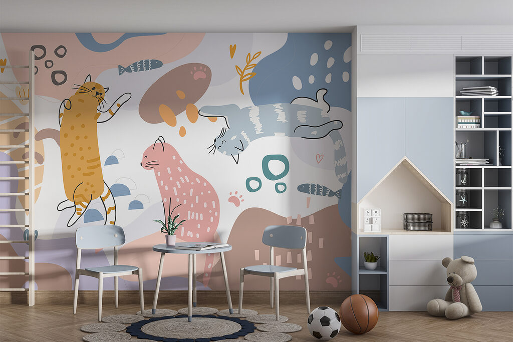 Group of cats on a colorful background