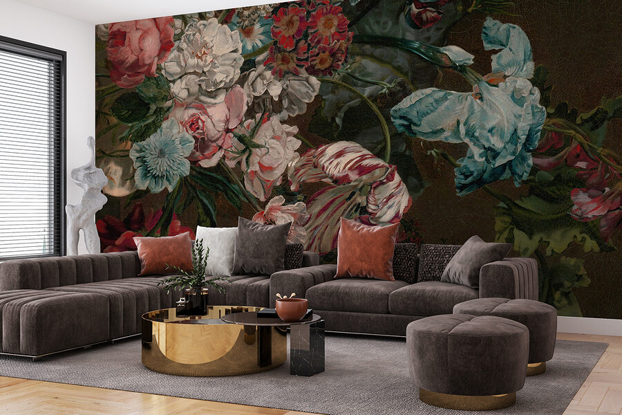 Painting of flowers on a dark background