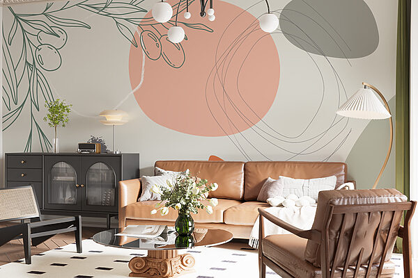 Graphic design of a branch with olives and circles Graphic design of a branch with olives and circles