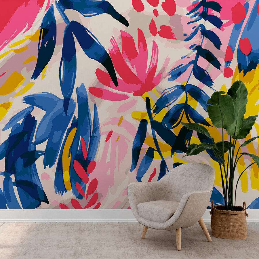 Wall murals Colorful floral pattern with leaves