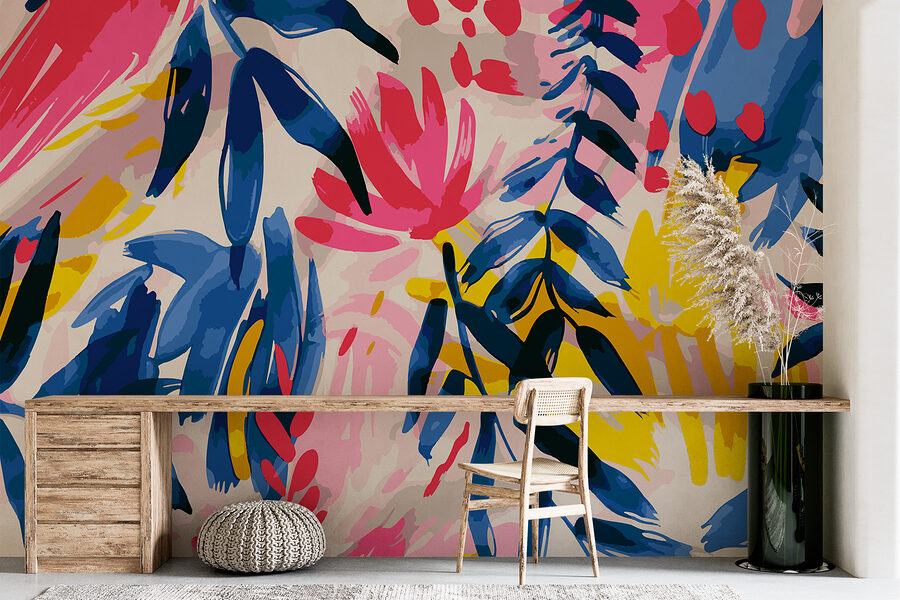 Wall murals Colorful floral pattern with leaves - Image 3