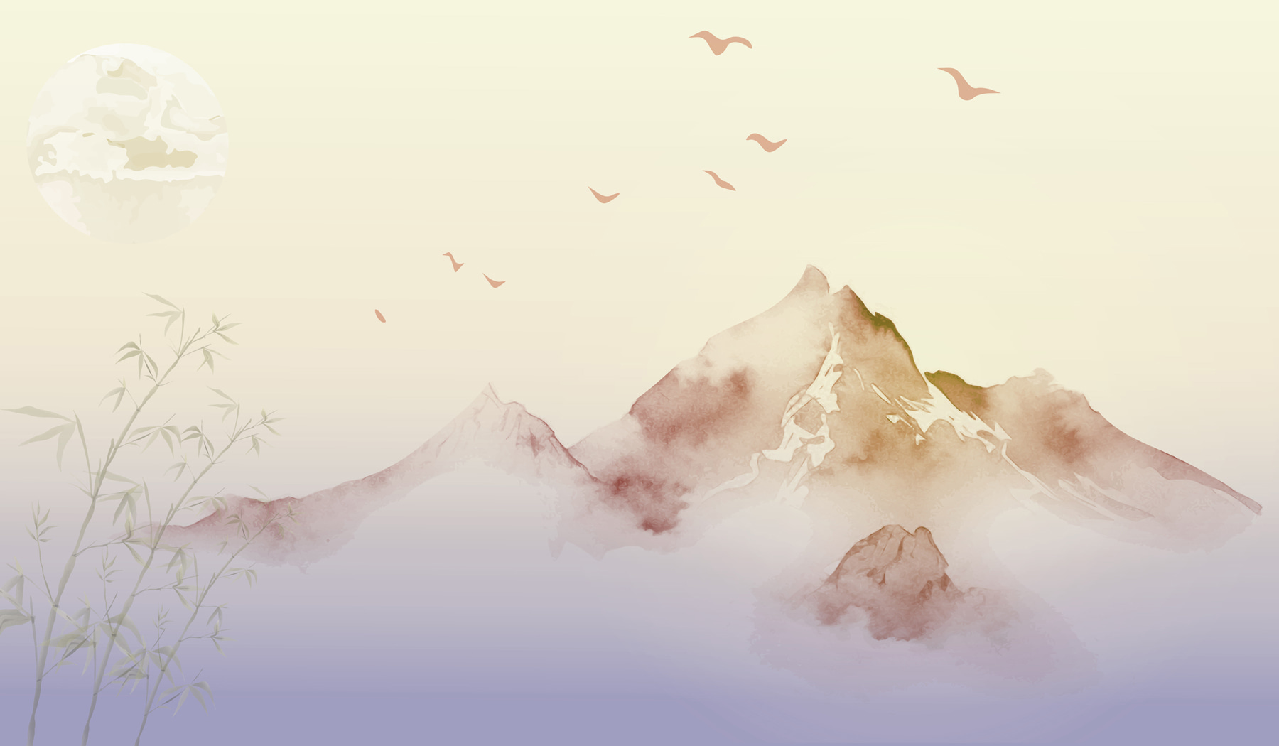 Painting of mountains and birds Painting of mountains and birds