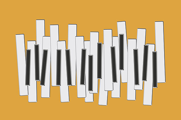 Piano keys on a yellow background