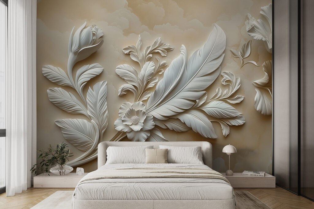 White floral design on a wall White floral design on a wall