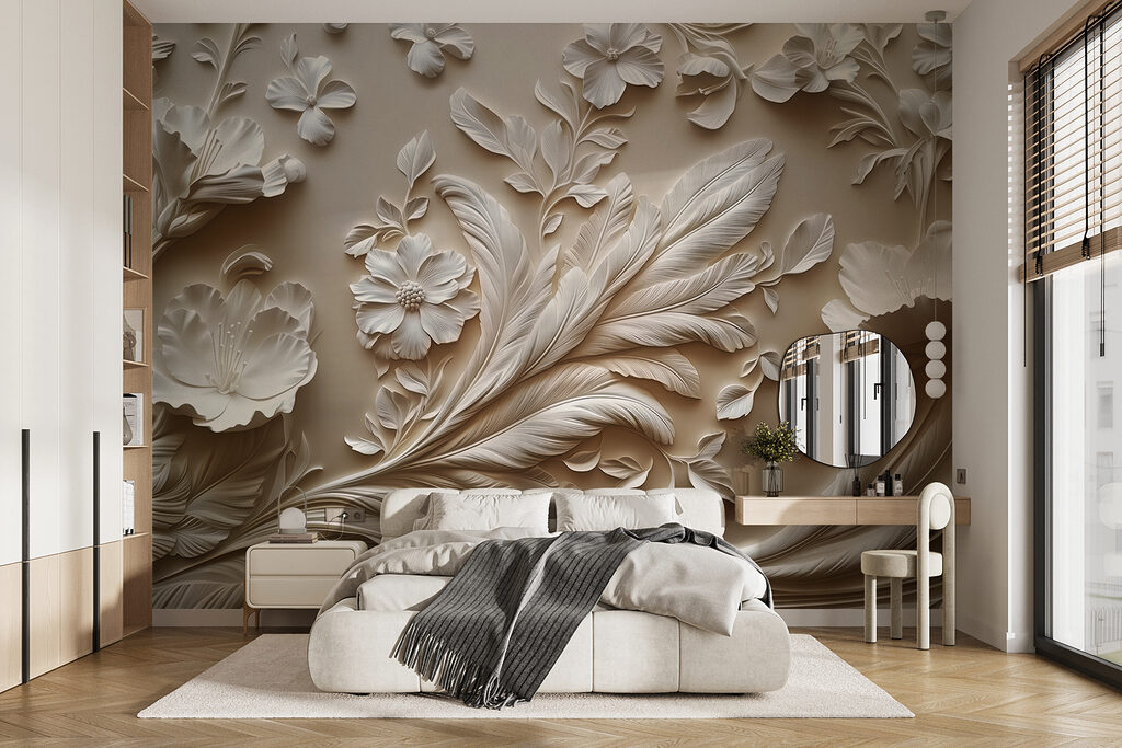 White floral design on a wall