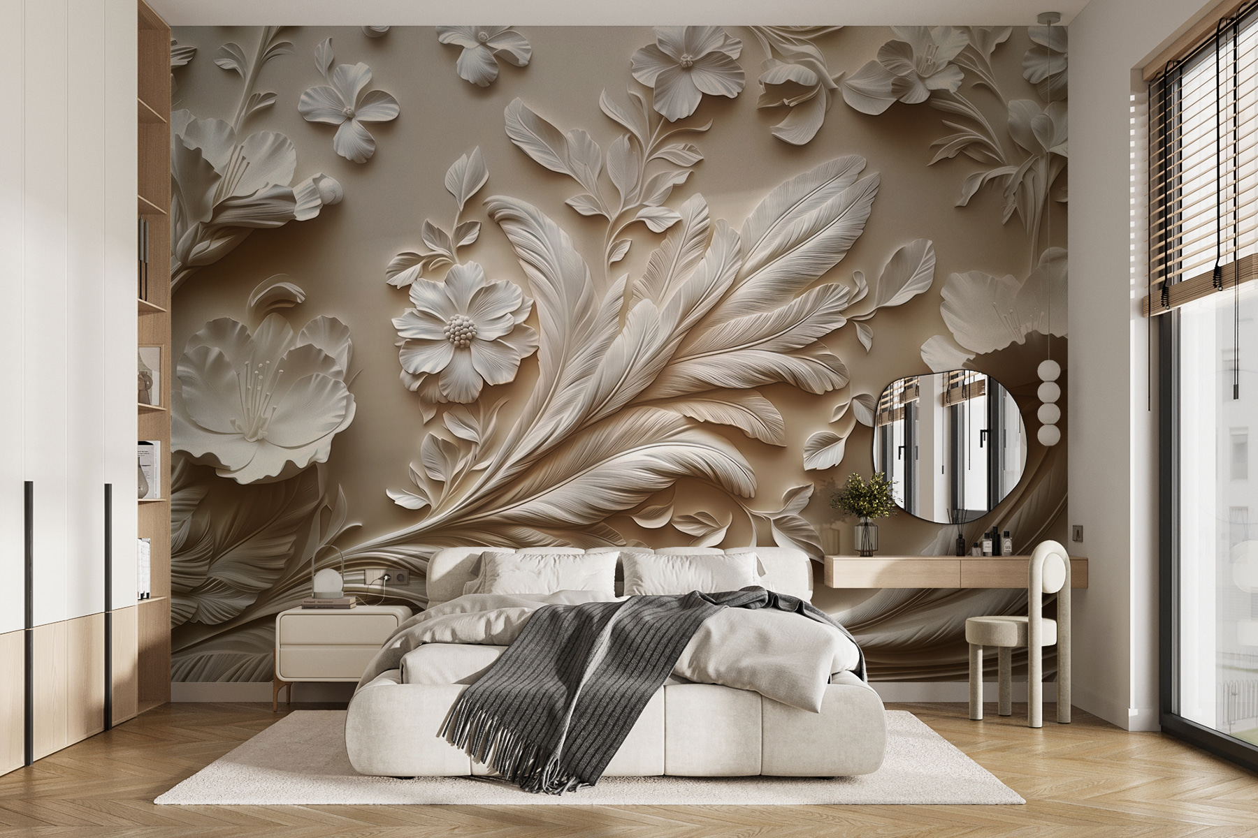 White floral design on a wall