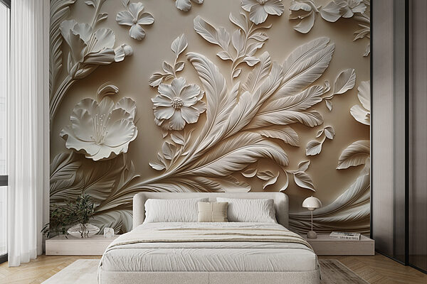 White floral design on a wall