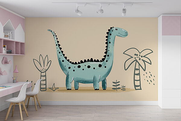 Cartoon dinosaur with plants and leaves Cartoon dinosaur with plants and leaves